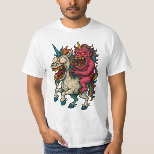 Crazy Unicorn en het monster van de hersenen T-shirt (Voorkant)