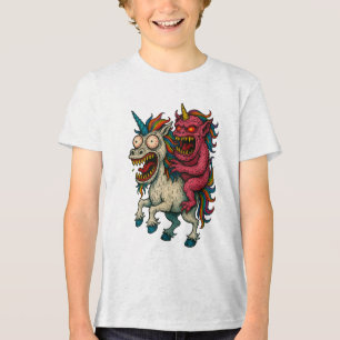 Crazy Unicorn en het monster van de hersenen Tri-Blend Shirt