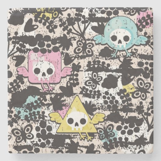 Crazy vogelpatroon stenen onderzetter (Voorkant)