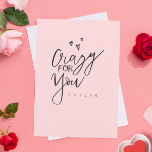 Crazy voor u roze moderne kalligrafie-Valentijn Feestdagen Kaart
