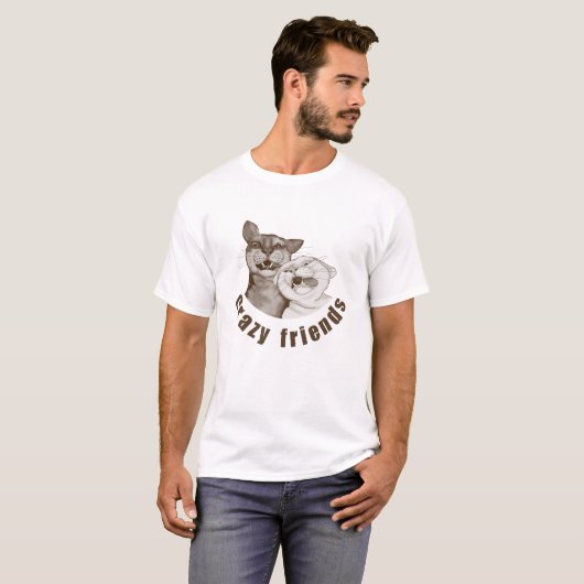 Crazy vrienden Funny cats T-shirt (Voorkant volledig)