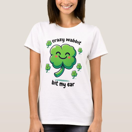 Crazy Wabbit beet mijn oor klaver ontwerp T-shirt (Voorkant)