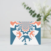 Crazy Walking Elephants Coral Blue Chevron Pattern Briefkaart (Staand voorkant)