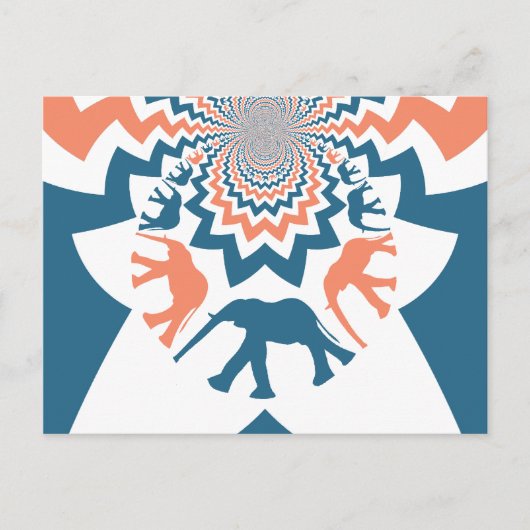 Crazy Walking Elephants Coral Blue Chevron Pattern Briefkaart (Voorkant)