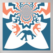 Crazy Walking Elephants Coral Blue Chevron Pattern Poster (Voorkant)