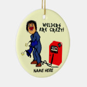 Crazy Welder Cartoon Keramisch Ornament (Rechts)