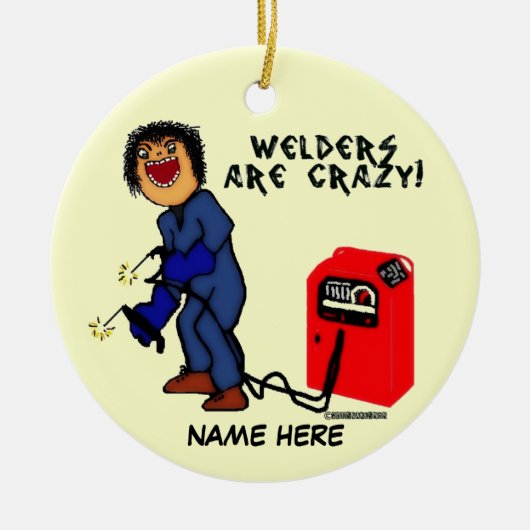 Crazy Welder Cartoon Keramisch Ornament (Voorkant)