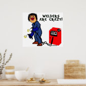 Crazy Welder Cartoon Poster (Keuken)