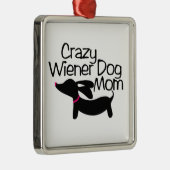 Crazy Wiener Dog Mam Dachshund-kerstversiering Metalen Ornament (Rechts)