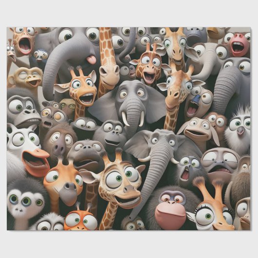 Crazy Wildlife Groep Cadeaupapier (Vlak)