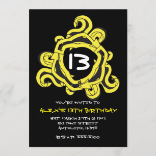 Crazy Yellow & Black Arrows Birthday Invitation Kaart