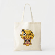 Crazy Yellow Caricature Gezicht voor Canvas tas