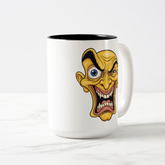 Crazy Yellow Cartoon Face Coffee Mok – Grappig cad (Voorkant rechts)