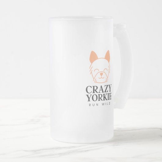 Crazy Yorkie Custom Frosted Beer Mok (Voorkant rechts)