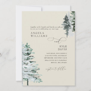 Crea beige winter bos bruiloft uitnodiging