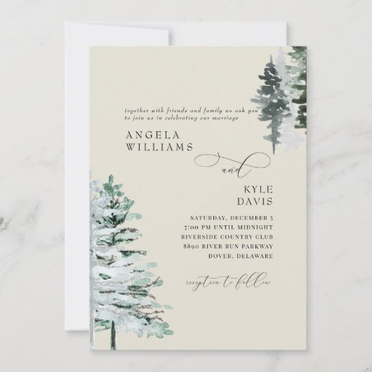 Crea beige winter bos bruiloft uitnodiging (Voorkant)