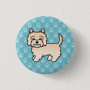 Creaam Cairn Terrier Hond Cartoon Tekening Op Blau Ronde Button 3,2 Cm