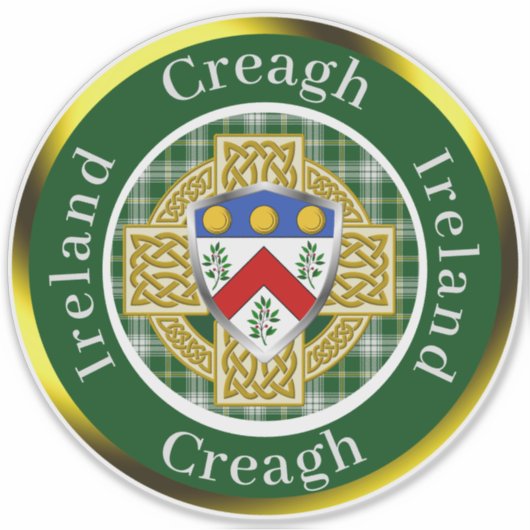 Creagh Shield & Celtic Cross gepersonaliseerd Sticker (Voorkant)