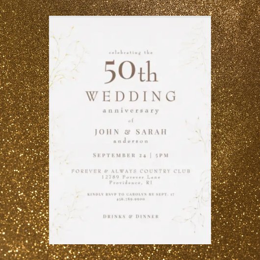 Cream 50th Wedding Jubileum Gold Folie Uitnodiging