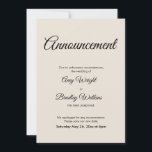 Cream aankondiging uitgesteld bruiloft Kaart<br><div class="desc">Hier is een eenvoudige kaart om uw gasten op de hoogte te stellen als het nodig is om uw trouwdatum te wijzigen. Gebruik de sjabloon velden om uw persoonlijke gegevens toe te voegen en maak dit elegante, minimalistische ontwerp uw eigen. De achtergrond van de crème kan worden gewijzigd in elke...</div>