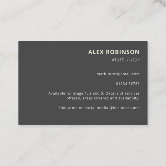 Cream Algebra Wiskunde Tutor visitekaartje (Achterkant)