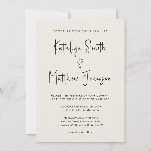 Cream all in one Fun Script Minimalist Weddenschap Kaart (Voorkant)