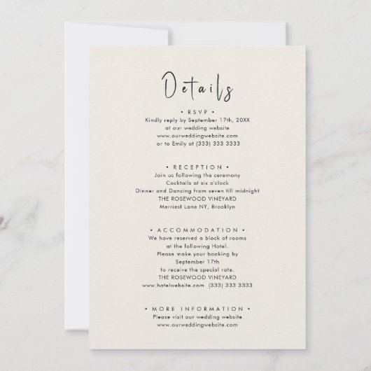 Cream all in one Fun Script Minimalist Weddenschap Kaart (Achterkant)