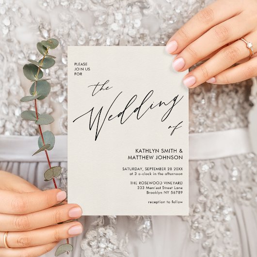 Cream all in one legant Script Minimalist Weddensc Kaart