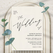 Cream all in one legant Script Minimalist Weddensc Kaart