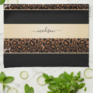 Cream and Black Leopard Animal Print Theedoek