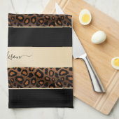 Cream and Black Leopard Animal Print Theedoek (Quarter Fold)