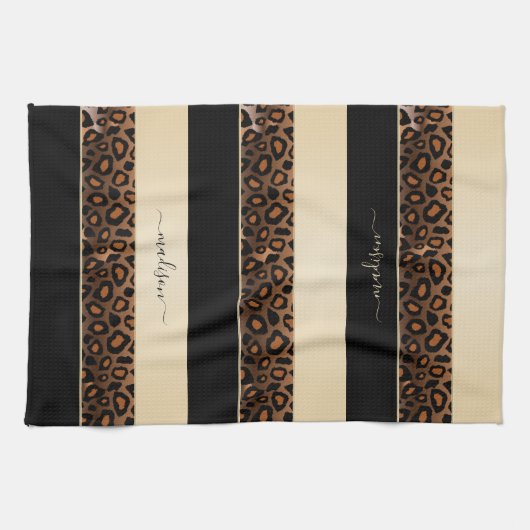 Cream and Black Leopard Animal Print Theedoek (Horizontaal)