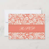 Cream and Coral Damask RSVP Weddenskaart (Achterkant)