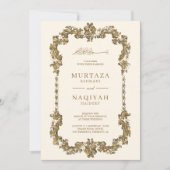 Cream and Gold Antiek Gilded Lijst Muslim Wedding Kaart (Voorkant)