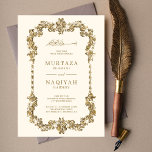 Cream and Gold Antiek Gilded Lijst Muslim Wedding Kaart<br><div class="desc">Verwonder je gasten met deze ,  islamitische huwelijksuitnodiging met een gouden  lijst met 'Bismillah' in Arabische kalligrafie. Voeg eenvoudig uw gebeurtenisdetails op deze makkelijk te gebruiken sjabloon toe om het één-van-een-soort uitnodiging te maken.</div>