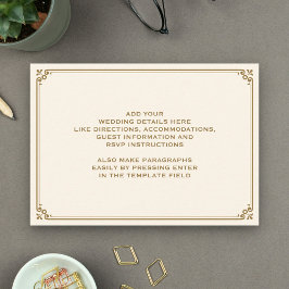 Cream and Gold Border Wedding Informatiekaartje