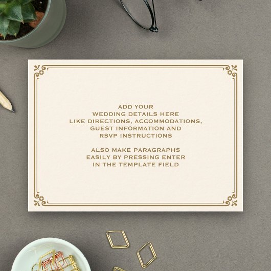 Cream and Gold Border Wedding Informatiekaartje