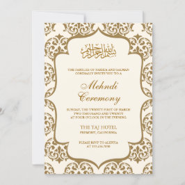 Cream and Gold Damask Islamic Mehndi Ceremonony Kaart