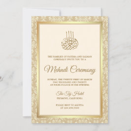 Cream and Gold Damask Islamic Mehndi Ceremonony Kaart