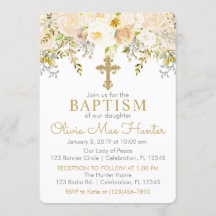 Cream and Gold Floral Garden Baptisme