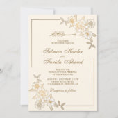 Cream and Gold Floral Leaves Branch Muslim Wedding Kaart (Voorkant)