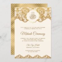 Cream and Gold Foil Lace Islamic Mehndi Ceremonony