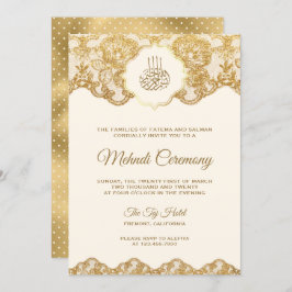 Cream and Gold Foil Lace Islamic Mehndi Ceremonony Kaart