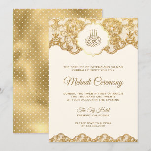 Cream and Gold Foil Lace Islamic Mehndi Ceremonony Kaart