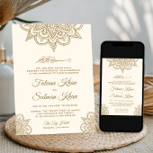 Cream and Gold Henna Mehndi Islamic Muslim Weduwen Kaart