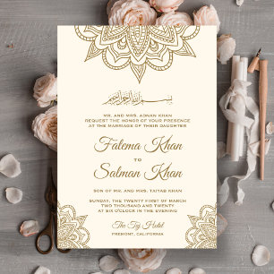 Cream and Gold Henna Mehndi Islamic Muslim Weduwen Kaart