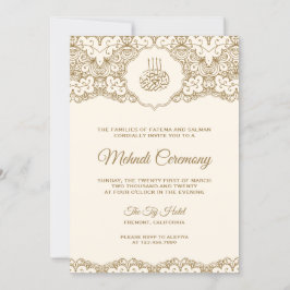 Cream and Gold Lace Islamic Mehndi Ceremonony Kaart