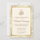 Cream and Gold Paisley Islamic Mehndi Ceremonony Kaart (Voorkant)