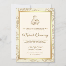 Cream and Gold Paisley Islamic Mehndi Ceremonony Kaart
