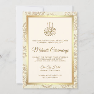 Cream and Gold Paisley Islamic Mehndi Ceremonony Kaart